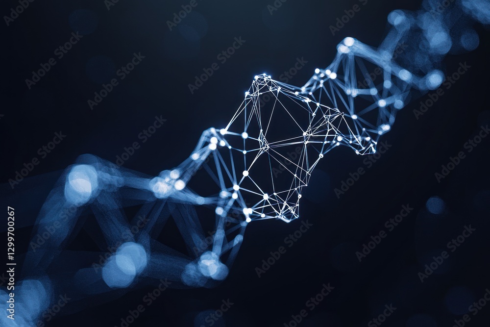 Poster Abstract geometric plexus structure in blue hues modern technology neural network connection concept