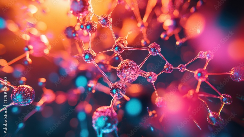 Poster molecular bonding complex futuristic science microscopic structure technology with digital connectio