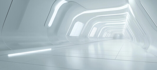 Empty corridor in a modern building, modern architecture interior, empty corridor in a space, futuristic  corridor.