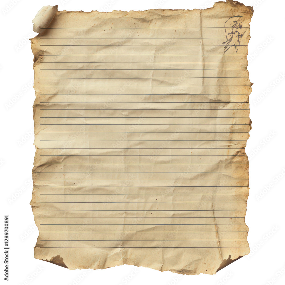 Poster aged paper with horizontal lines and torn edges for vintage design projects