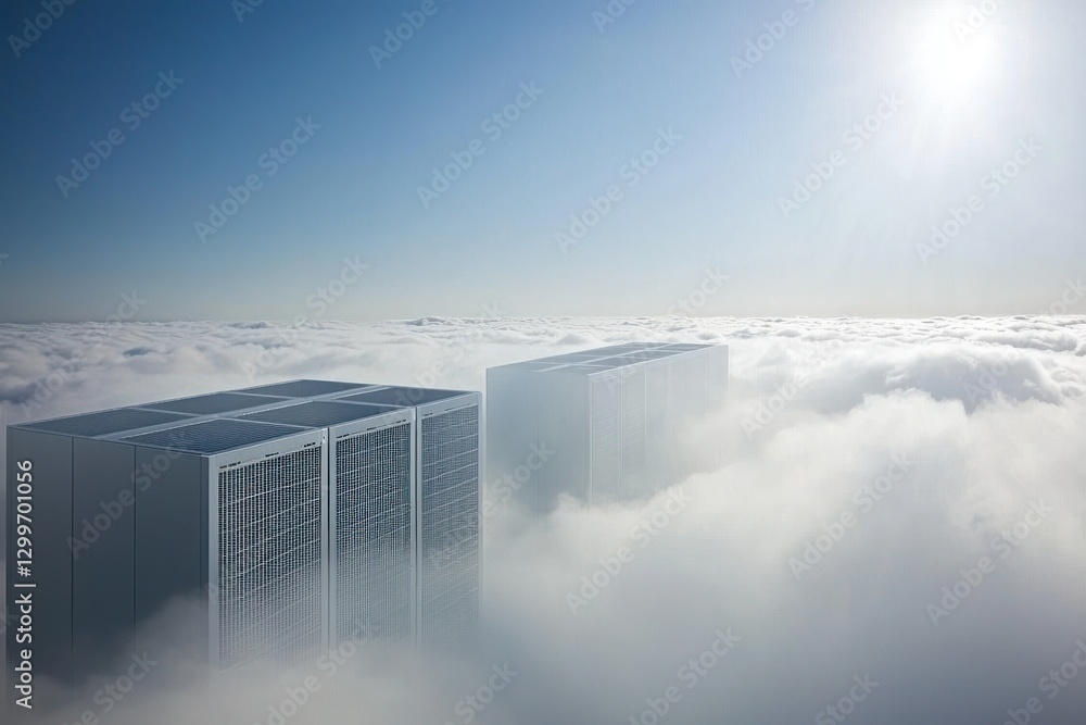 Aufkleber digital oasis cloud computing data center servers floating above the clouds blue sky tech modern inn