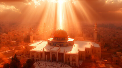 Sunrise over Mosque in City