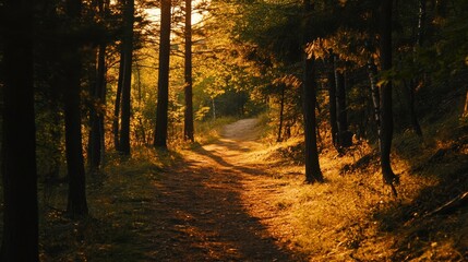 Fototapeta premium Scenic Trail in Warm Light Through Nature's Beauty