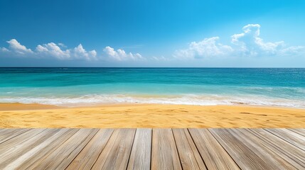 Fototapeta premium Scenic beach view tropical paradise landscape photography coastal serenity wide-angle natural beauty