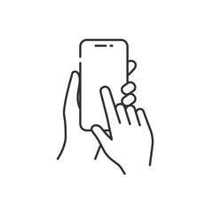 スマホを持つ女性の手 操作用モックアップアイコン(線画・白黒) © Keyglad