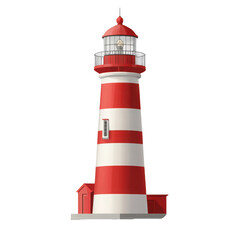 Isolated graphic illustration of a classic red and white striped lighthouse