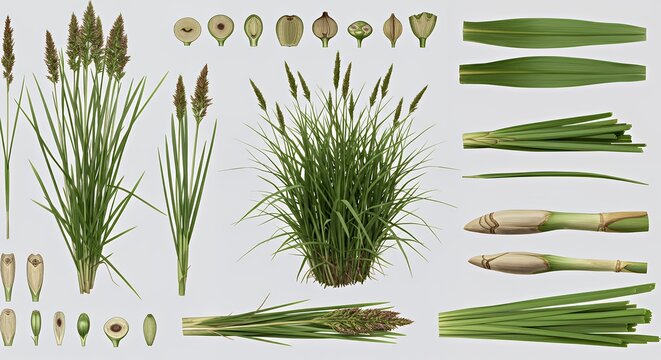 Detailed Botanical Illustration of Sweetgrass Hierochloe odorata Showing Plant Structures