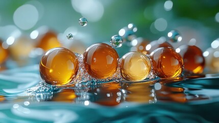 Amber spheres floating, water, bokeh, wellness, spa