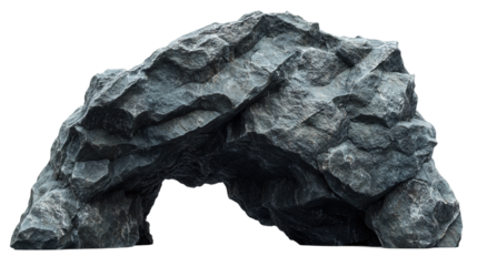 Black stone rock cave tunnel isolated, representing a geological formation, perfect for nature, adventure, and exploration themes related to underground spaces.