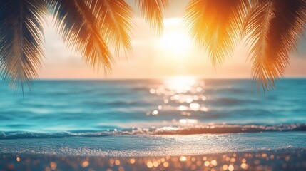 Fototapeta premium Sunset beach scene tropical paradise landscape photography calm ocean relaxing vibes