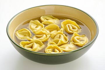 Warm Italian Comfort Food Dumpling Pasta Meal Bowl Ready to Eat with Broth in Natural Light