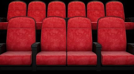 Obraz premium Empty red cinema seats, dark background, movie theater