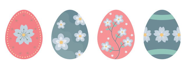 Cute Peach Green Pastel Color Easter Eggs With Flower Decorations