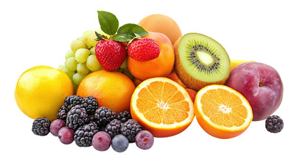 Pile stack of colorful fruits isolated on transparent background, representing fresh, organic, vitamin-rich tropical fruits, perfect for a nutritious diet or summer meals.