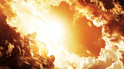 Fiery Orange And Yellow Cloudscape With Bright Sunlight