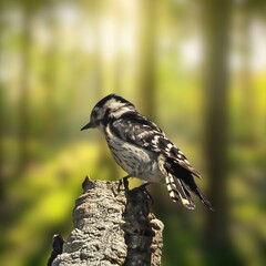Lesser Spotted Woodpecker (Dryobates minor) – Small Woodpecker in Natural Habitat