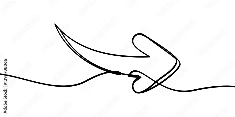 Poster continuous line drawing of arrow symbol curving to the right. abstract line art illustration