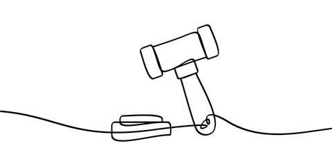 Obraz premium continuous line drawing of justice symbol judge hammer icon. abstract line art illustration