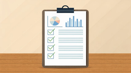 clipboard with checklist and statistical graph, showcasing organization and planning. visual elements convey sense of productivity and analysis