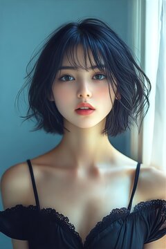 Elegant Portrait of a Beautiful Young Asian Woman by the Window