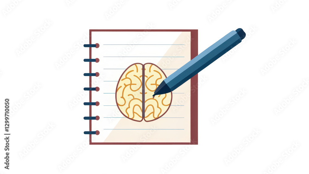 Poster pen sketching brain diagram on notebook page, illustrating creativity and thought processes. this ca