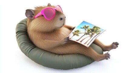 Happy capibara celebrates valentine’s day summer vibes