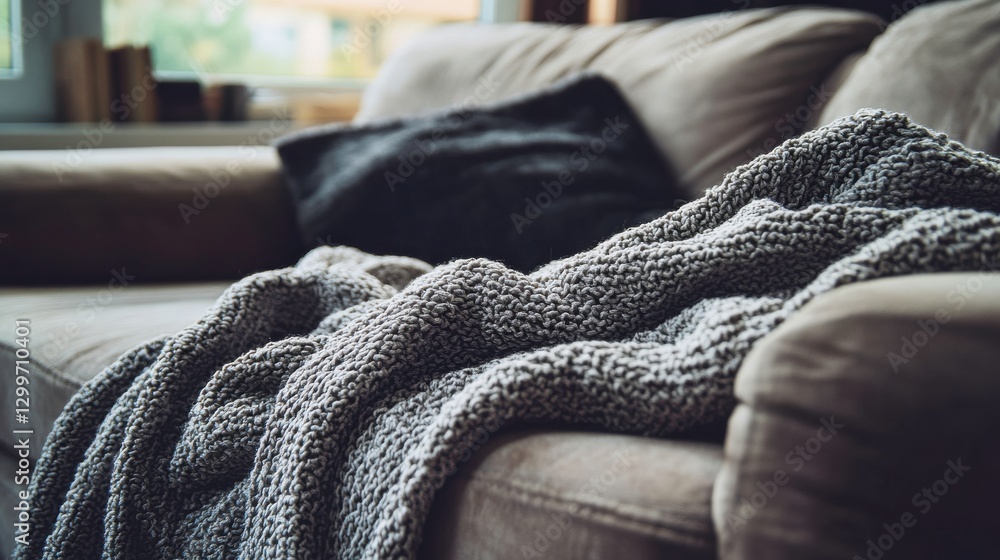 Poster cozy textile patterns on a couch in soft lighting