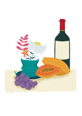 Bodegón de frutas y flores