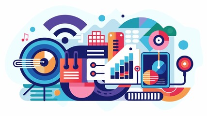 Obraz premium A detailed rendering of music technology, presented in an abstract style, reveals the intricate details and innovative designs of these tools, creating a high-quality image suitable for music publica