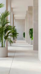 Modern Minimalist Hallway with Tropical Plants