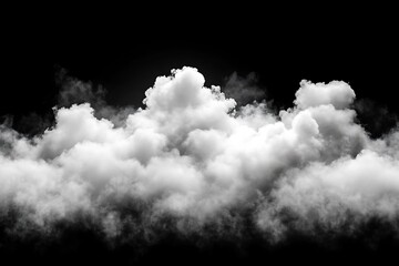 White fluffy clouds against a dark black background in the sky