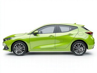 Naklejka premium Sleek Green Hatchback Car Against Clean White Background