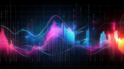 Fototapeta premium Abstract digital graph illustration with light effects over black background