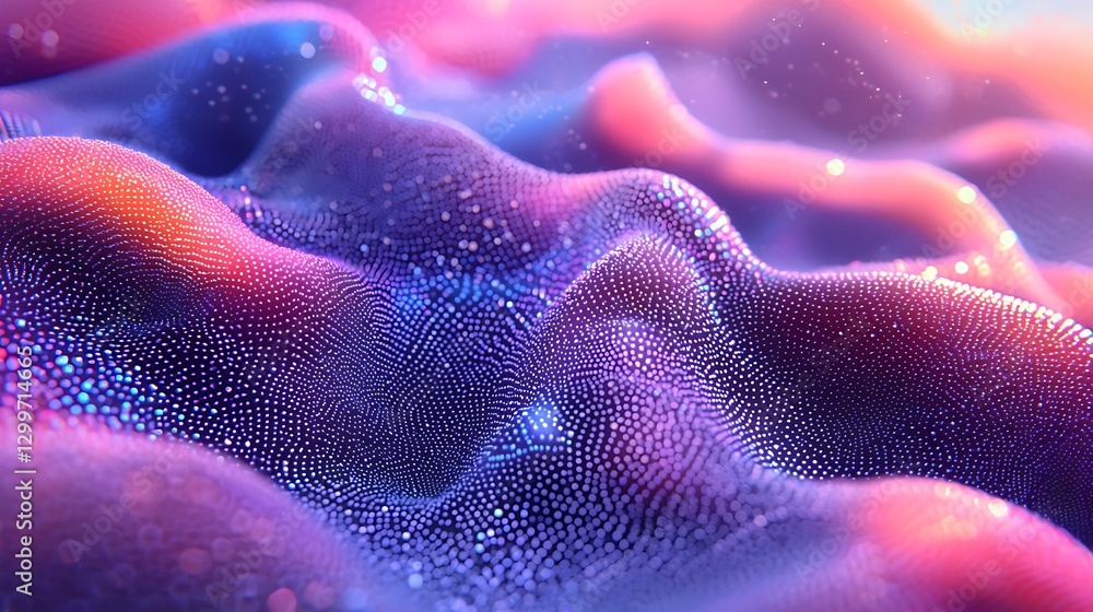 Wall mural abstract wavy surface with points and colorful light, ideal for a design background
