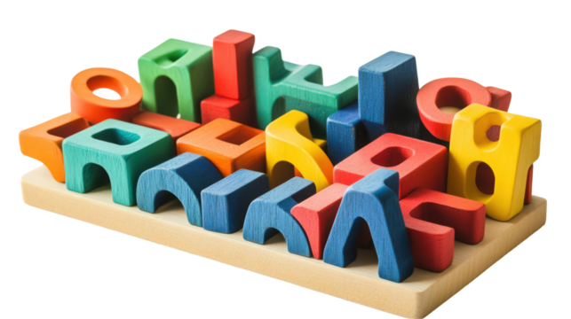 Vibrant Educational Wooden Blocks Arranged on a Tray for Creative Learning