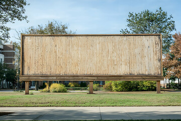 Obraz premium Long wooden billboard on college campus for event promotions.