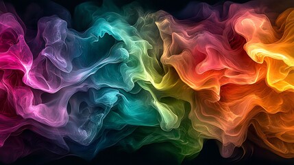 Colorful smoky flowing abstract shapes on black background for artistic designs