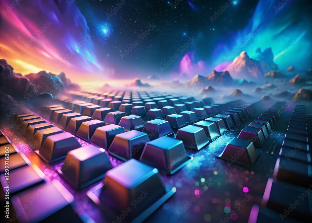 Poster surreal floating keyboard keys - abstract digital art photography