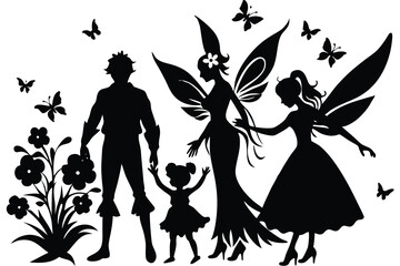 silhouettes of a fairy happy family