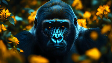 Gorilla Portrait with Yellow Flowers Illustration