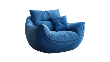 Comfortable blue house leisure lounge chair, isolated on transparent background, ideal for relaxation and rest in home or office environments.