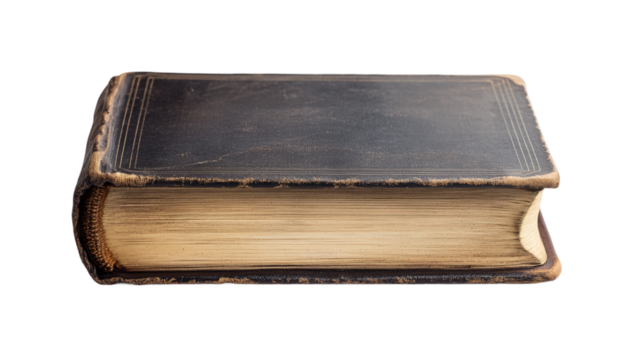 Holy Bible book object isolated on transparent background, symbolizing Christian faith, religious knowledge, and salvation literature, perfect for spirituality or faith-based themes.