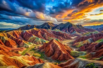Surreal Panorama: Zhangye Danxia Landform's Rainbow Mountains