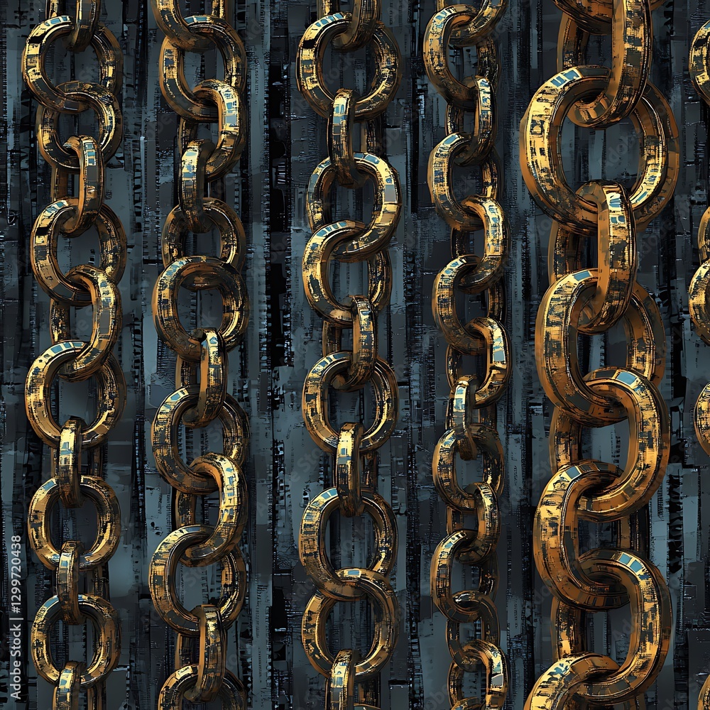 Poster futuristic blockchain chain links in digital environment high resolution wallpaper