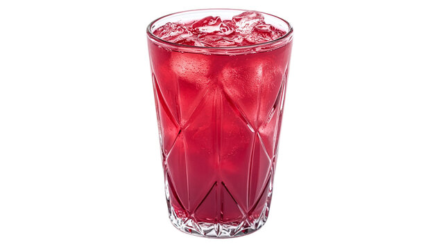 Vibrant cranberry juice drink in a red glass, isolated on transparent background, showcasing a refreshing and antioxidant-rich beverage for health-conscious consumers.