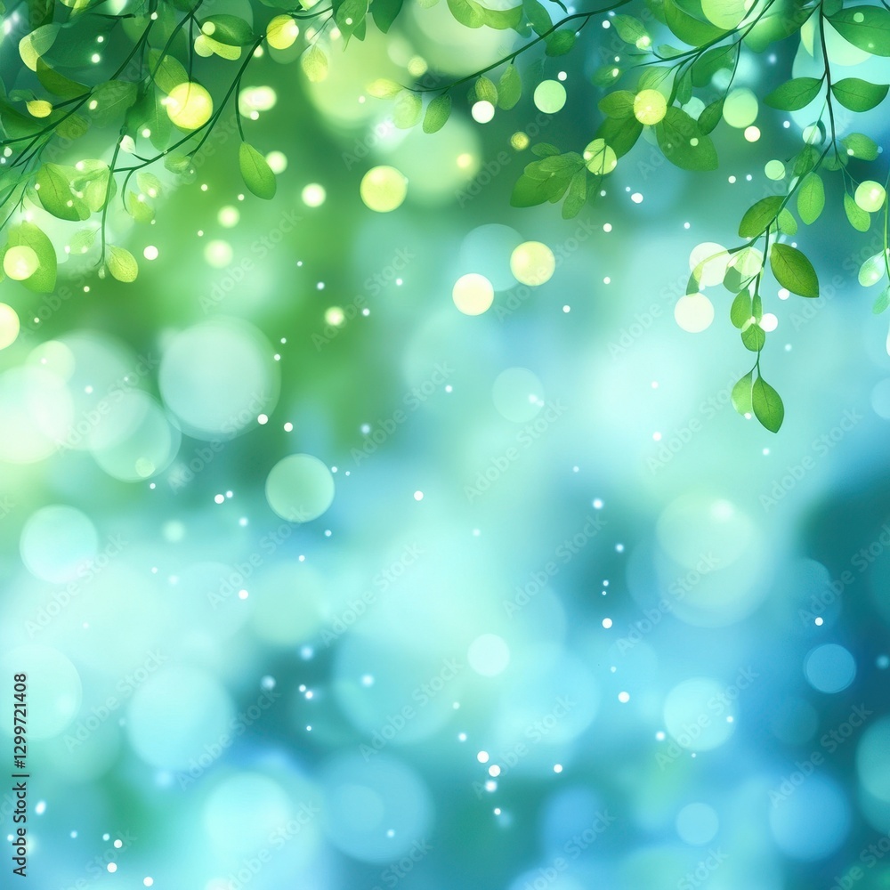 Poster ethereal greenery with soft bokeh lights creating a magical nature background for tranquil and relax