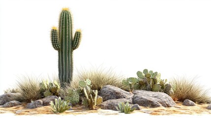 Desert Cactus Isolated Moment with White with Desert