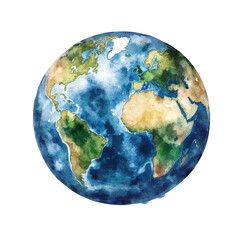 Hand-painted Watercolor Globe Representing Continents and Oceans