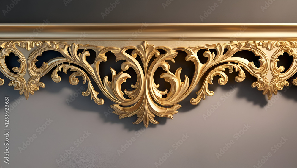 Poster a decorative golden element with delicate swirling patterns and precise cut-out details, adding a to