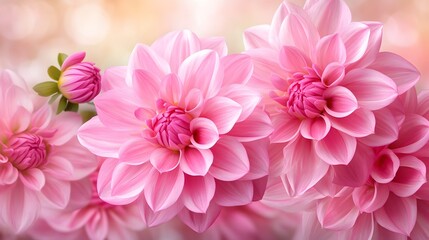 Stunning Pink Dahlia Flowers Close Up Soft Bokeh Background